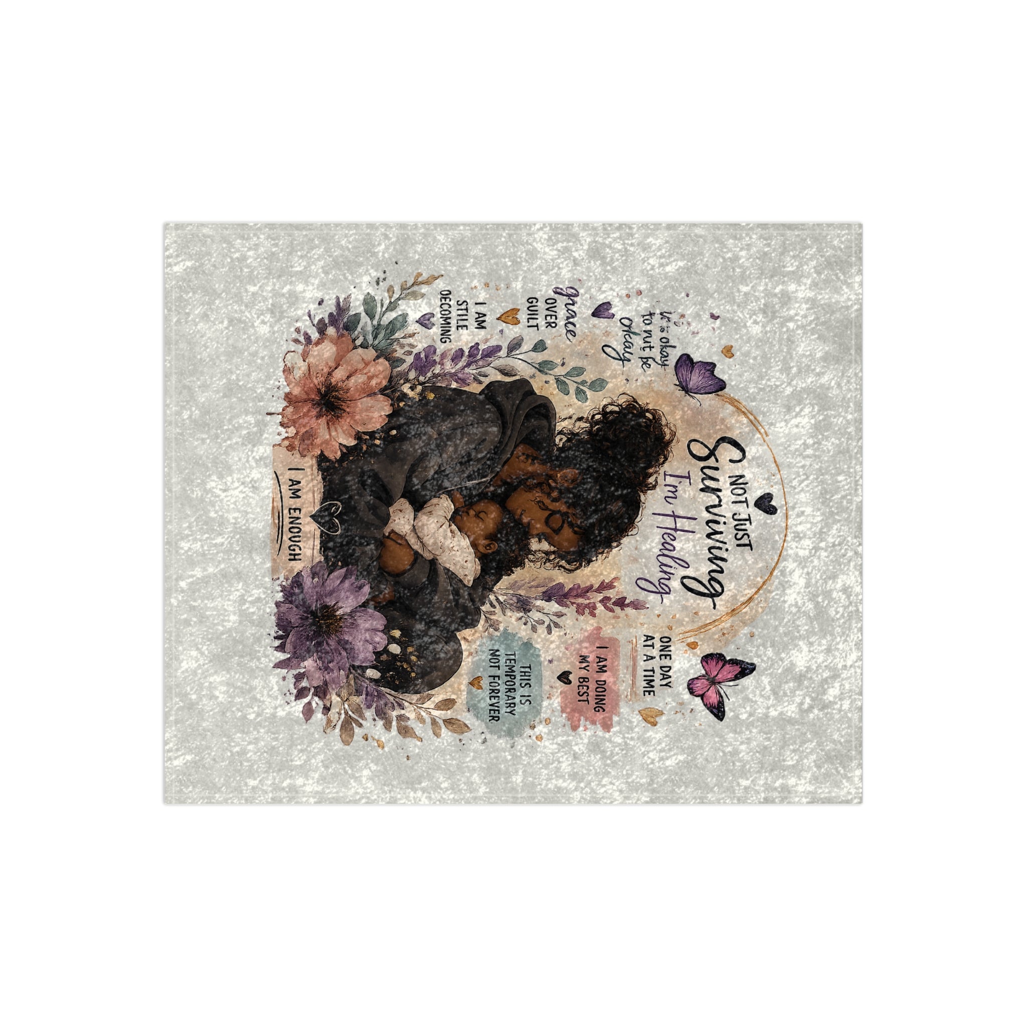Crushed Velvet Blanket — "Not Just Surviving, I'm Healing" Comfort Throw for Moms (Inspirational Self-Care Design)