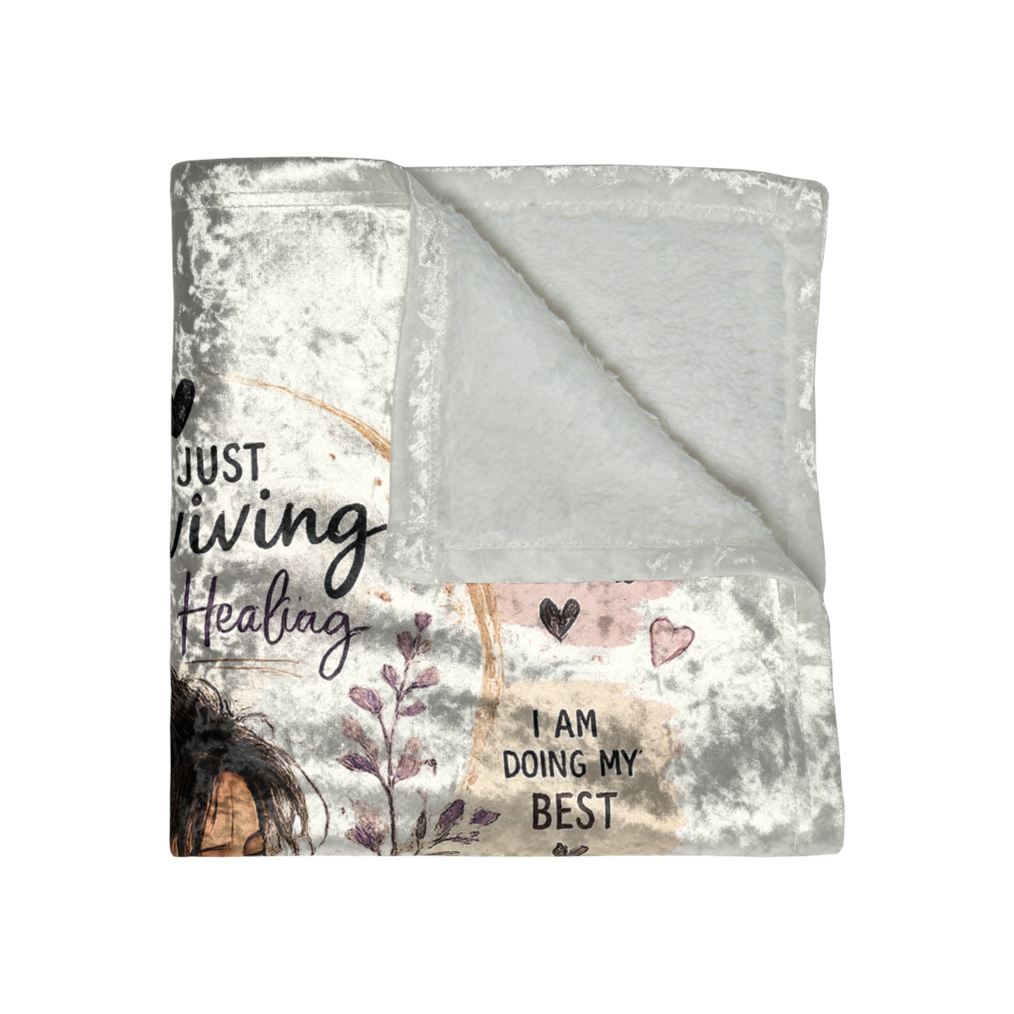 Crushed Velvet Blanket — 'Not Just Surviving, I'm Healing' Cozy Affirmation Throw