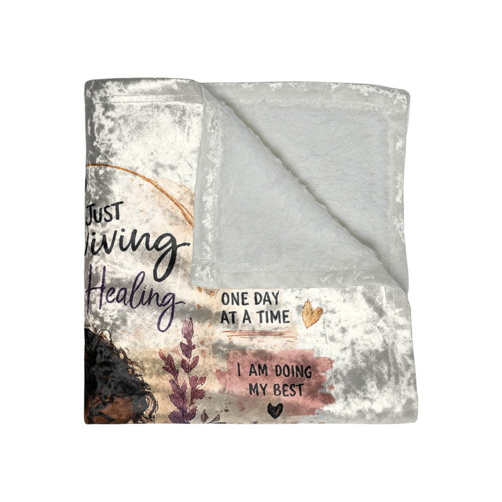 Crushed Velvet Blanket — "Not Just Surviving, I'm Healing" Comfort Throw for Moms (Inspirational Self-Care Design)