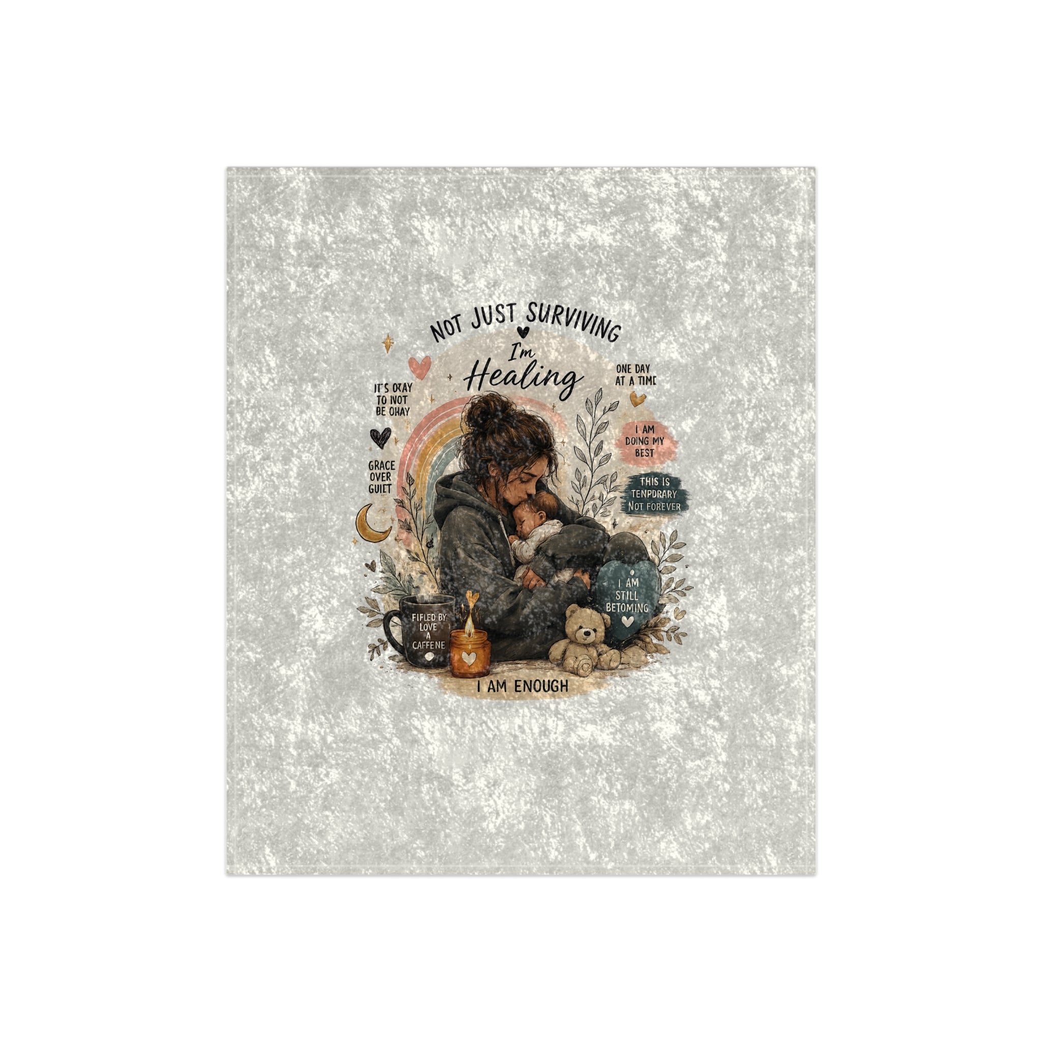 Healing Mom Crushed Velvet Blanket — "Not Just Surviving, I’m Healing" Cozy Throw for Comfort & Mental Health Support
