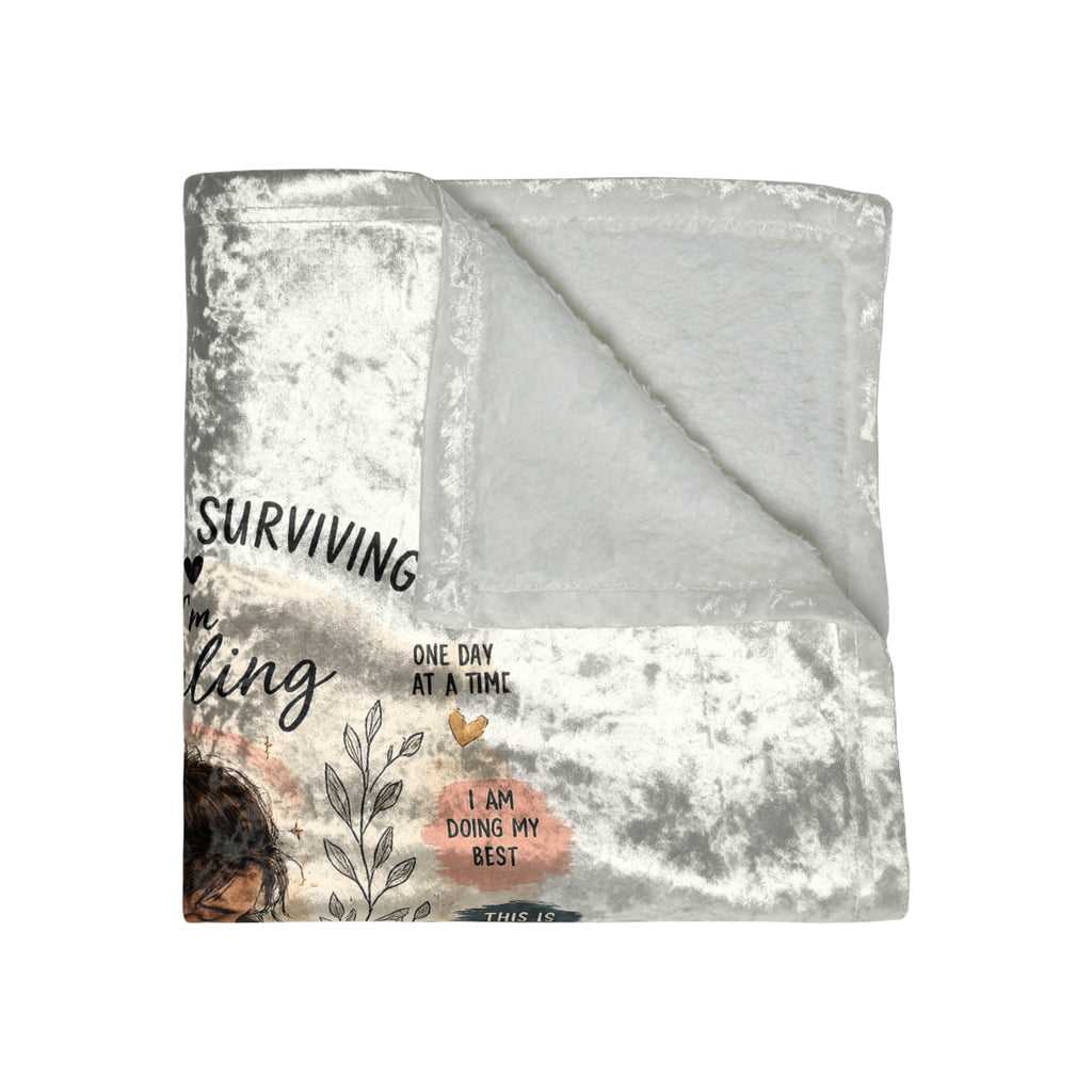Healing Mom Crushed Velvet Blanket — "Not Just Surviving, I’m Healing" Cozy Throw for Comfort & Mental Health Support