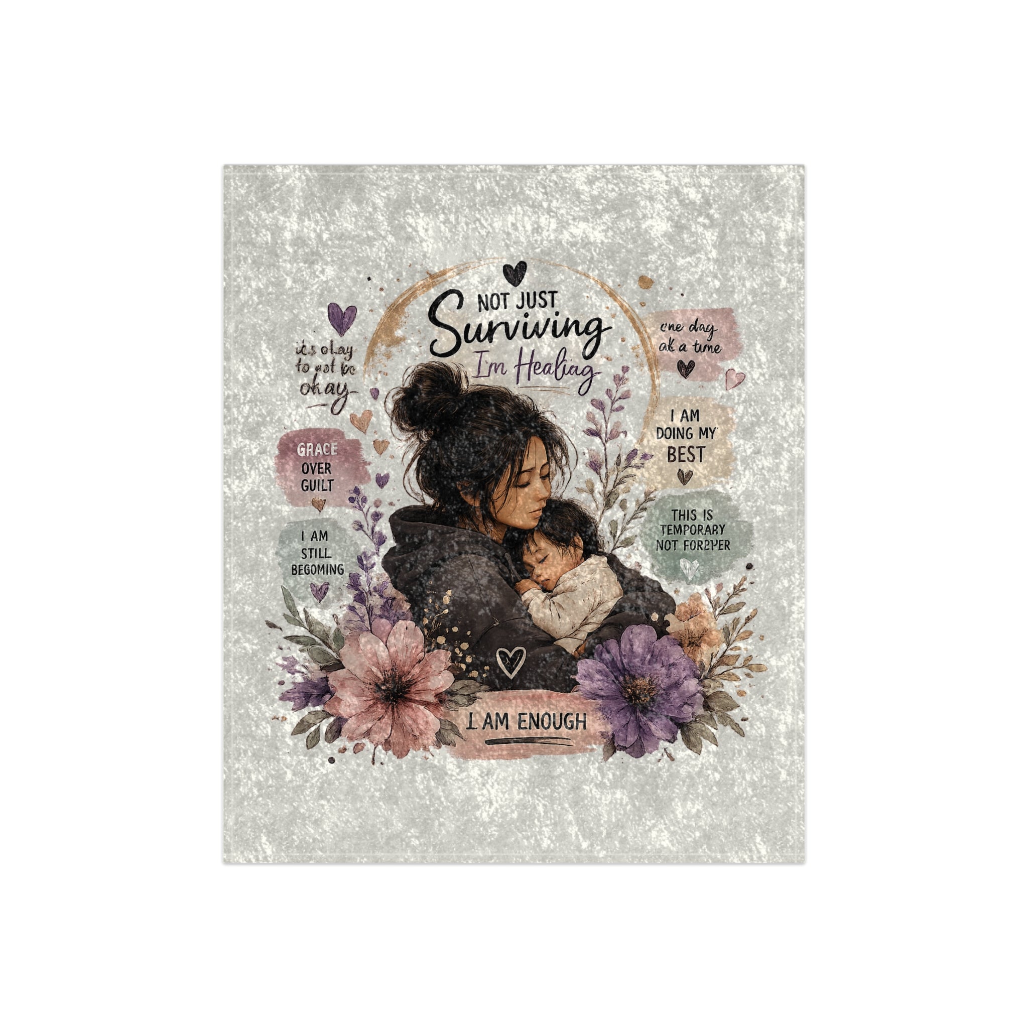 Crushed Velvet Blanket — 'Not Just Surviving, I'm Healing' Cozy Affirmation Throw